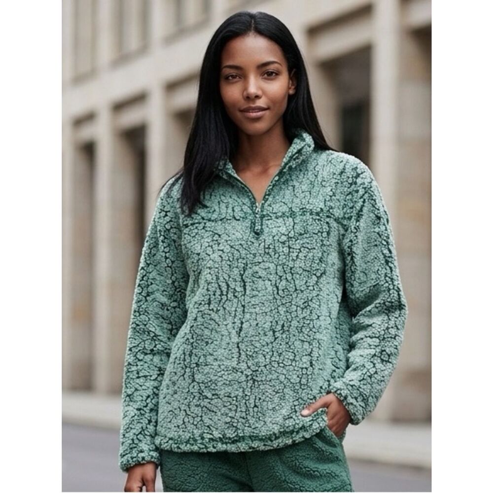 GUC BoxerCraft Women’s Green Sherpa Quarter Zip Pullover Sweater - Size XS
